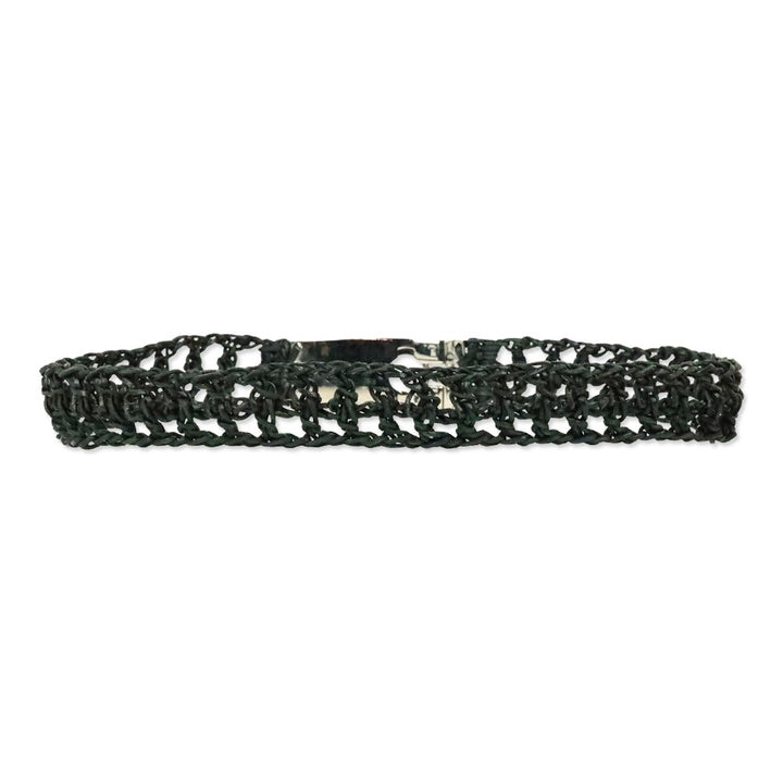 Salvatore Ferragamo Black Woven Leather Belt with Silver Logo Buckle