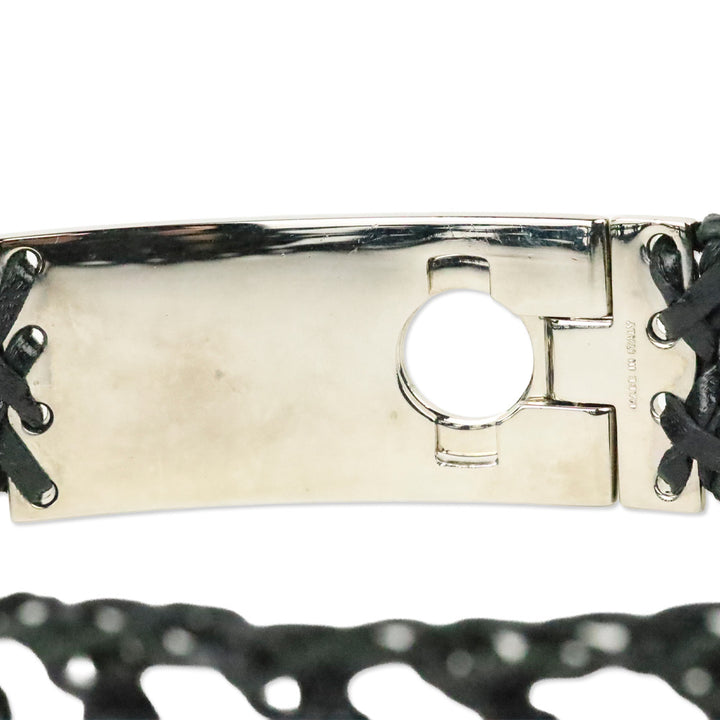 Salvatore Ferragamo Black Woven Leather Belt with Silver Logo Buckle