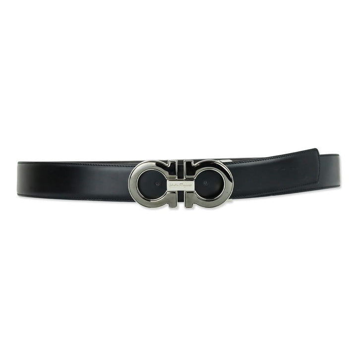 Salvatore Ferragamo Black/Auburn Reversible and Adjustable Double Gancini Belt