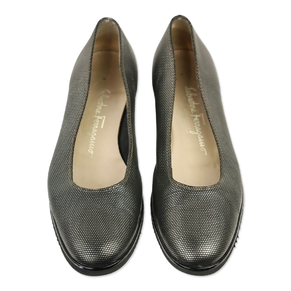 Salvatore Ferragamo Black/Silver Strana Flats