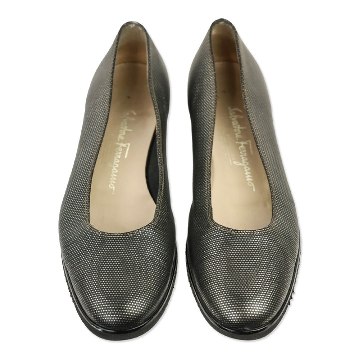 Salvatore Ferragamo Black/Silver Strana Flats
