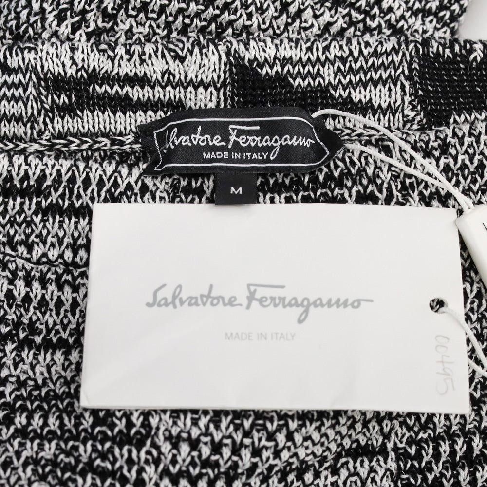 Salvatore Ferragamo Black/White Cotton Knit Bell Bottom Pants
