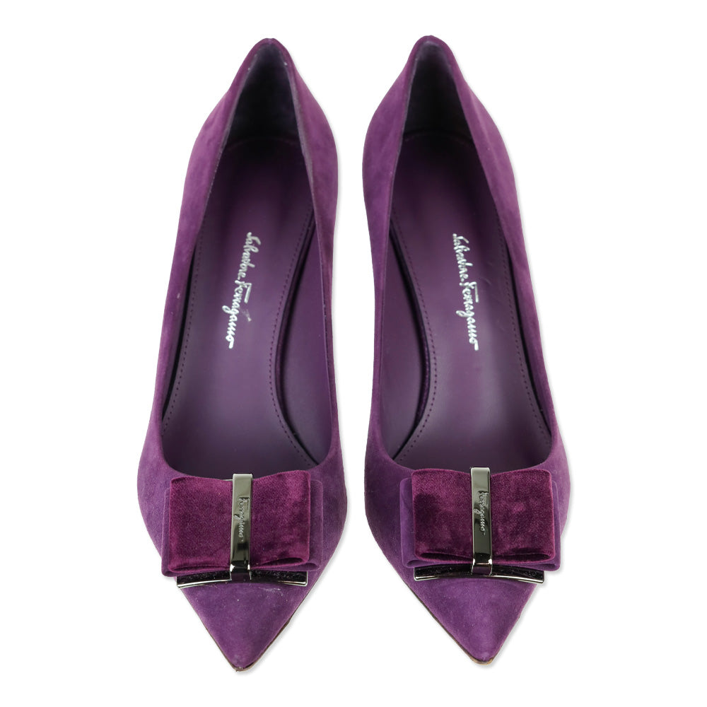 Salvatore Ferragamo Blackberry Calf Suede Zeri 70 Pump