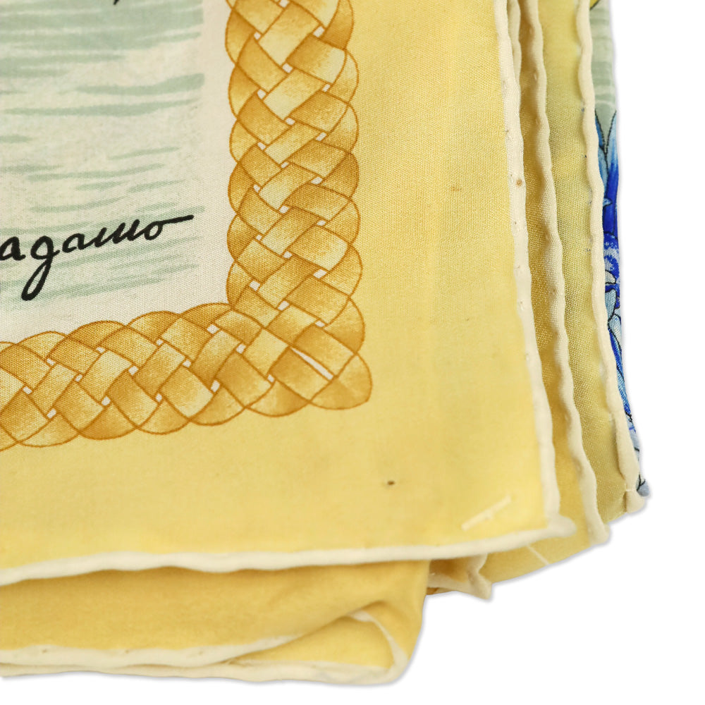 Salvatore Ferragamo Blue Hydrangeas Flamingo Silk Scarf