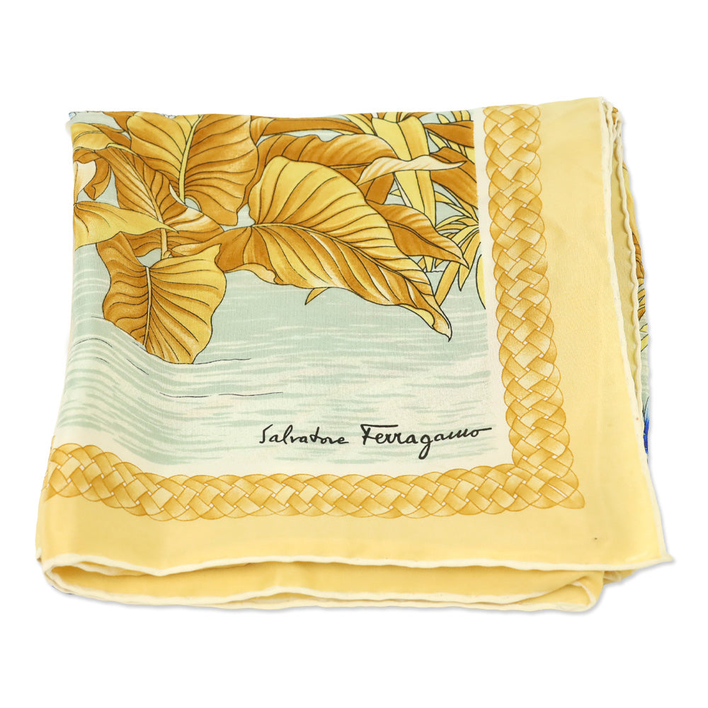 Salvatore Ferragamo Blue Hydrangeas Flamingo Silk Scarf