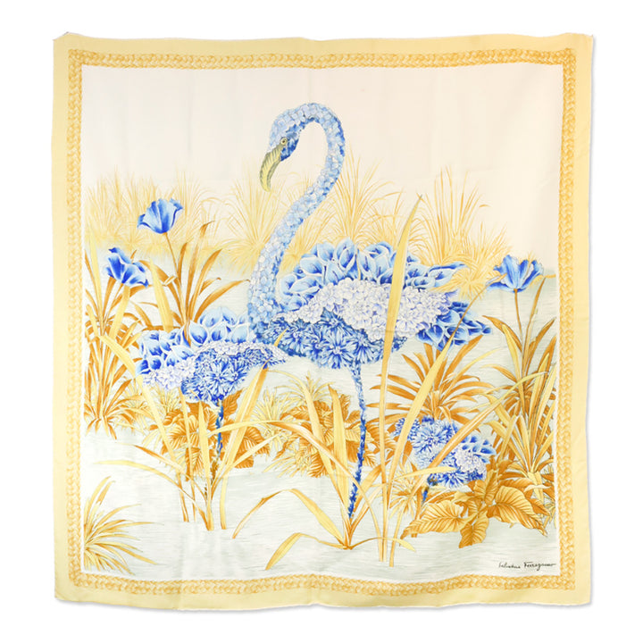 Salvatore Ferragamo Blue Hydrangeas Flamingo Silk Scarf