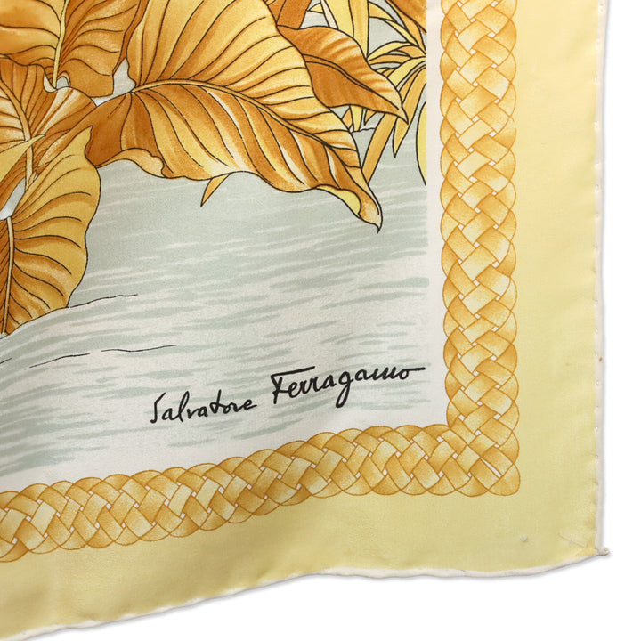Salvatore Ferragamo Blue Hydrangeas Flamingo Silk Scarf