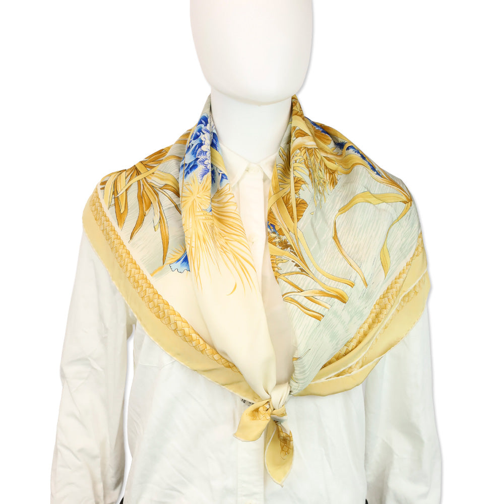 Salvatore Ferragamo Blue Hydrangeas Flamingo Silk Scarf