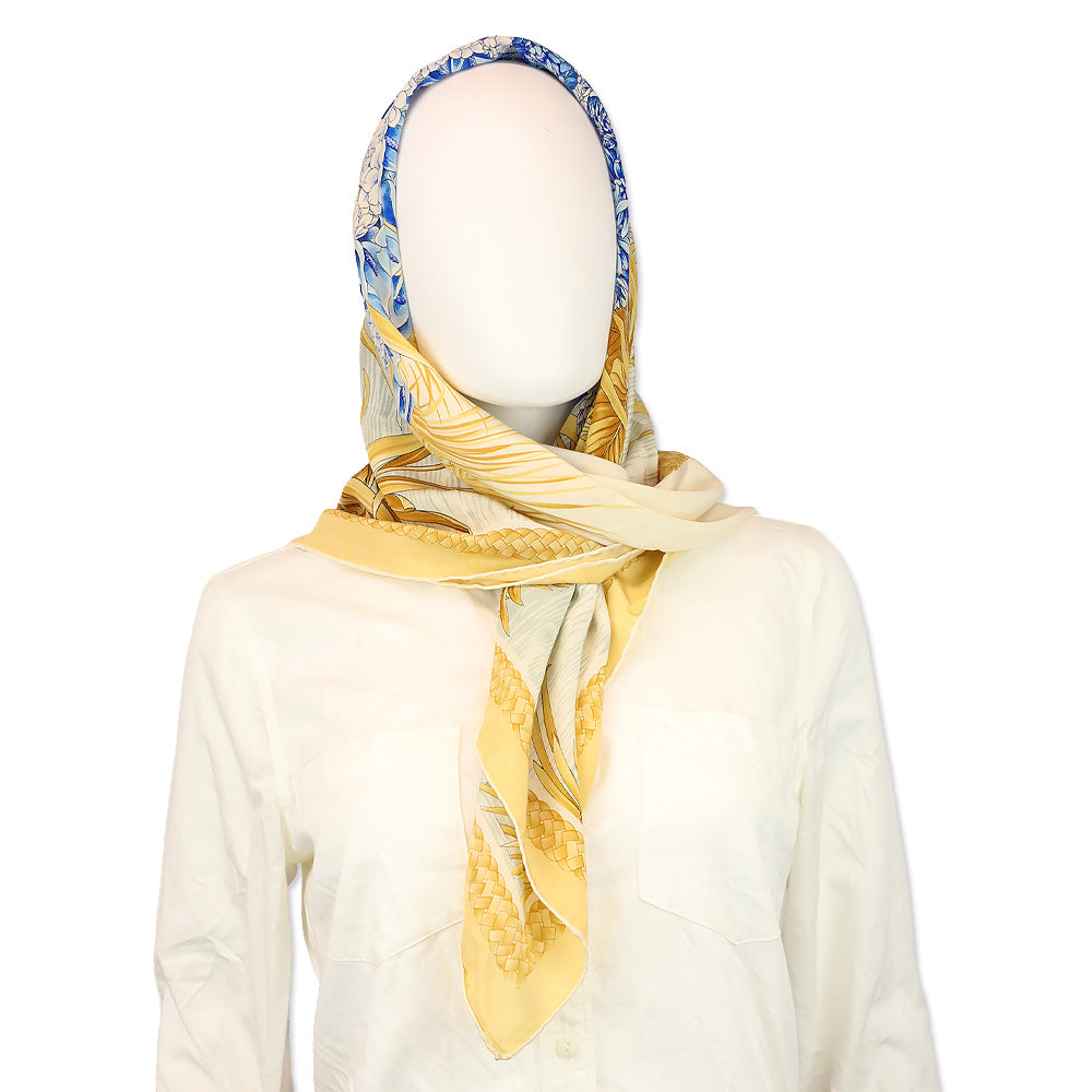 Salvatore Ferragamo Blue Hydrangeas Flamingo Silk Scarf