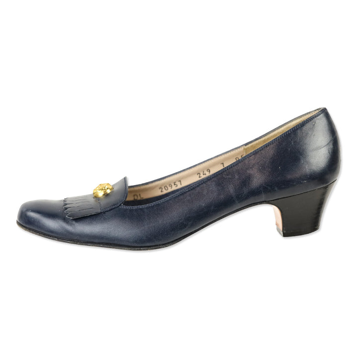 Salvatore Ferragamo Blue Leather Fringe Loafer Pump