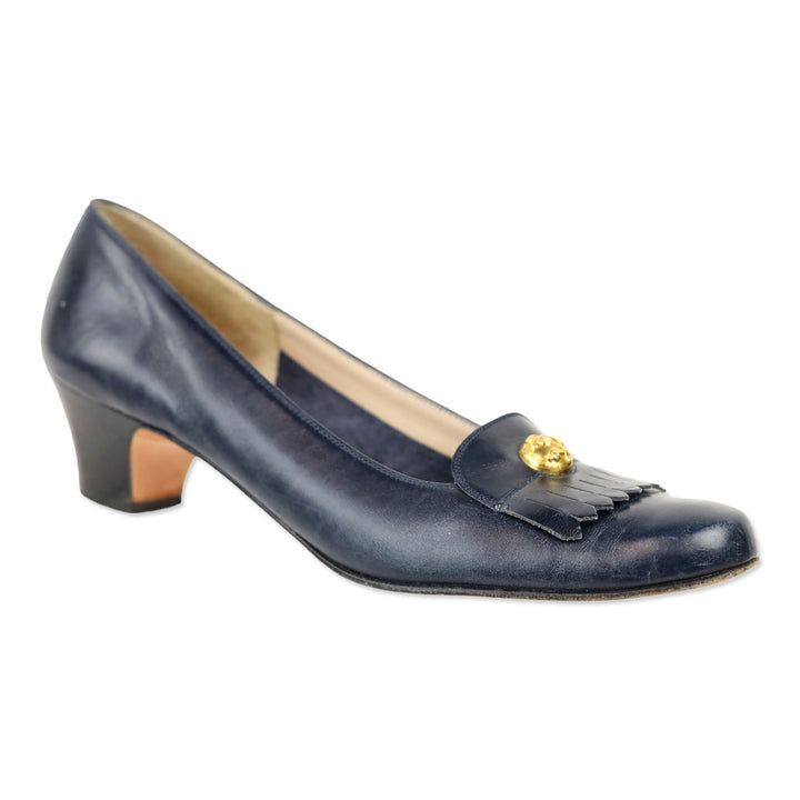 Salvatore Ferragamo Blue Leather Fringe Loafer Pump