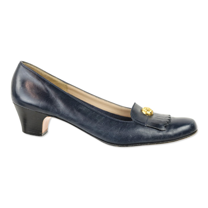 Salvatore Ferragamo Blue Leather Fringe Loafer Pump