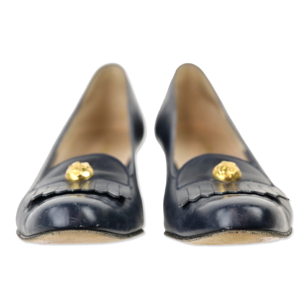 Salvatore Ferragamo Blue Leather Fringe Loafer Pump