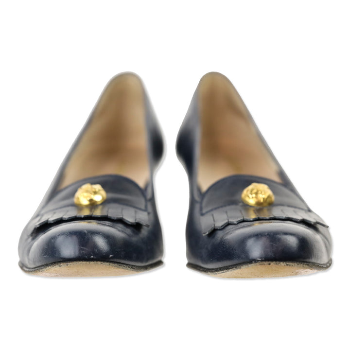 Salvatore Ferragamo Blue Leather Fringe Loafer Pump