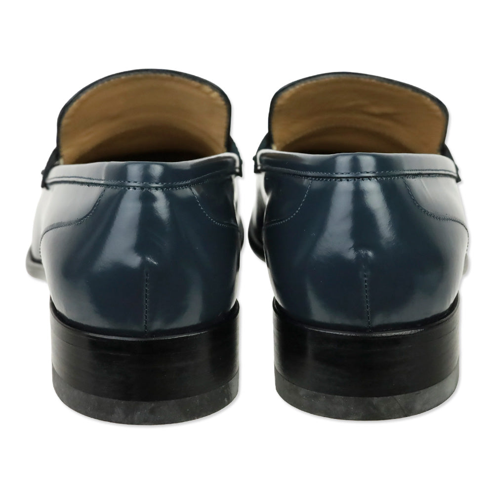 Salvatore Ferragamo Blue Polished Calfskin Gold Trim Reed Loafers