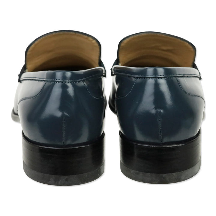 Salvatore Ferragamo Blue Polished Calfskin Gold Trim Reed Loafers
