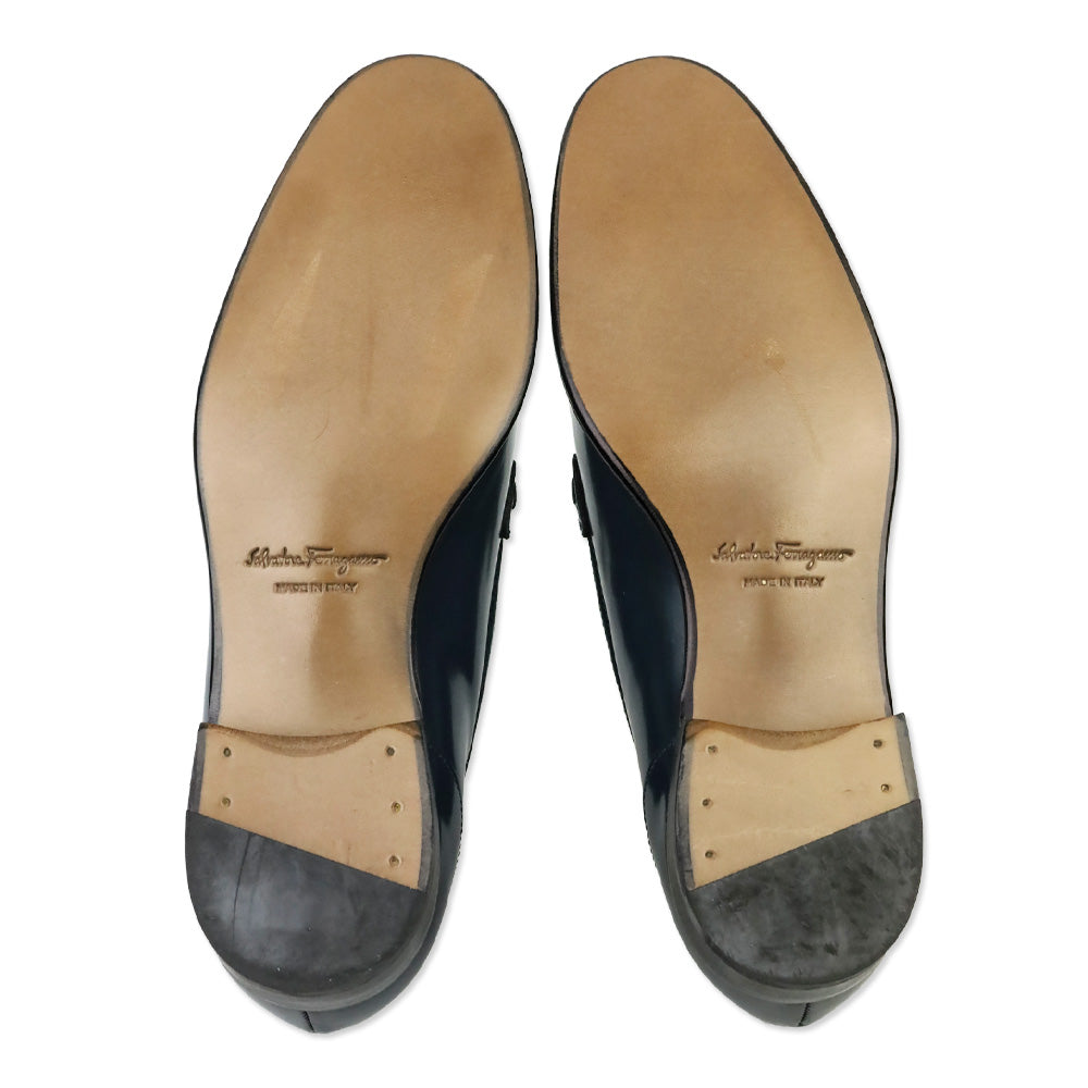 Salvatore Ferragamo Blue Polished Calfskin Gold Trim Reed Loafers