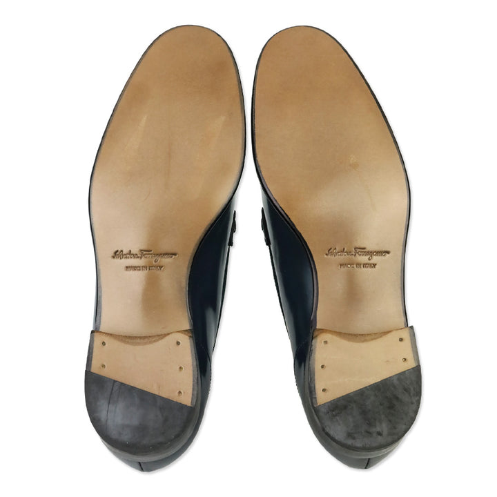 Salvatore Ferragamo Blue Polished Calfskin Gold Trim Reed Loafers