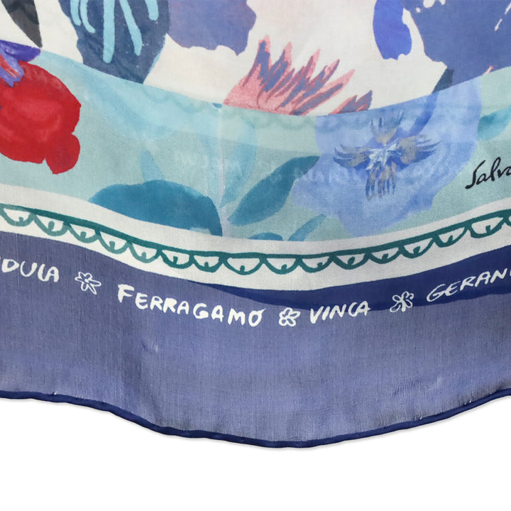 Salvatore Ferragamo Botanic Blue Floral Print Silk Scarf