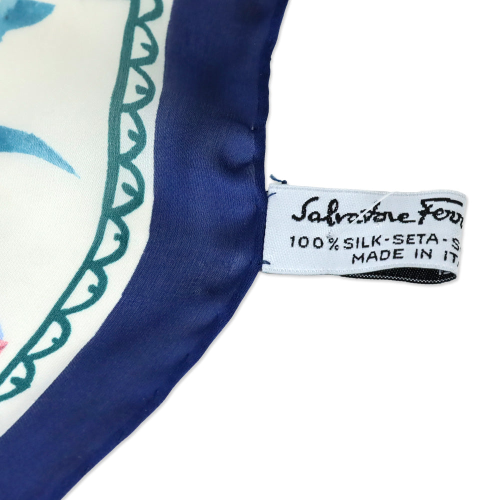 Salvatore Ferragamo Botanic Blue Floral Print Silk Scarf