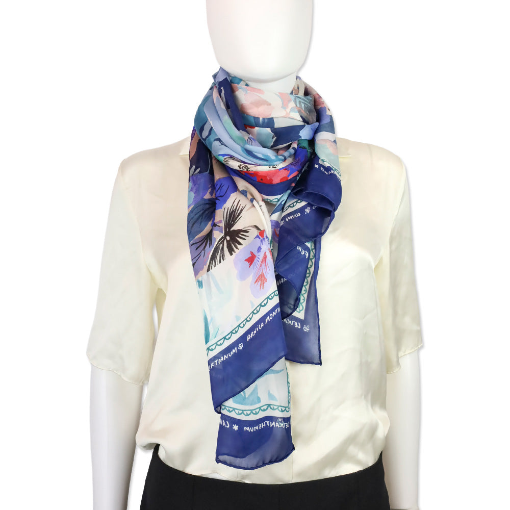 Salvatore Ferragamo Botanic Blue Floral Print Silk Scarf