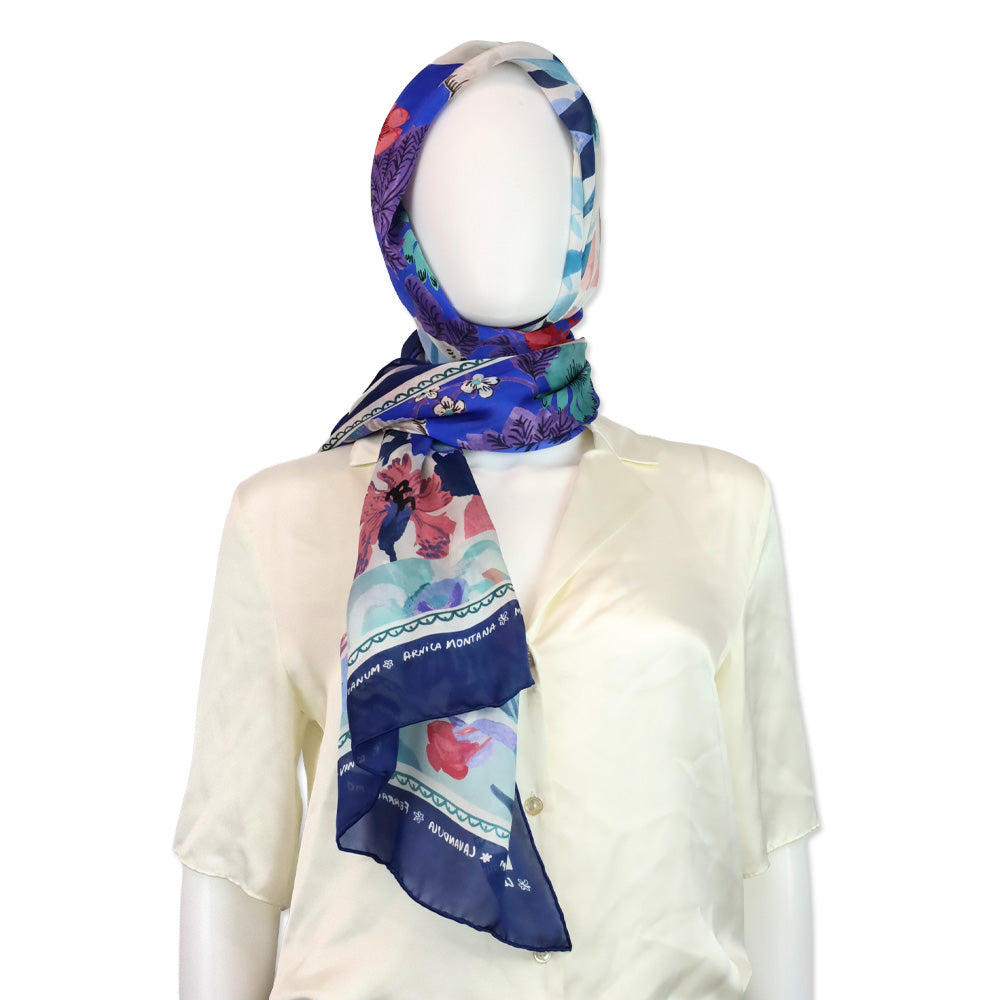 Salvatore Ferragamo Botanic Blue Floral Print Silk Scarf
