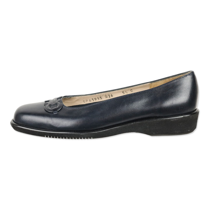 Salvatore Ferragamo Boutique Navy Leather Gancini Flats