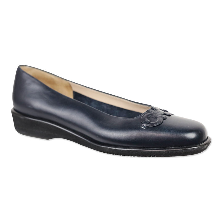Salvatore Ferragamo Boutique Navy Leather Gancini Flats