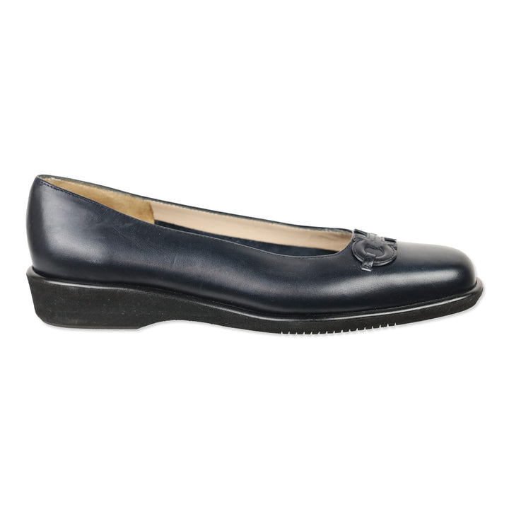 Salvatore Ferragamo Boutique Navy Leather Gancini Flats