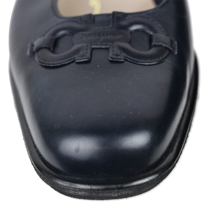 Salvatore Ferragamo Boutique Navy Leather Gancini Flats