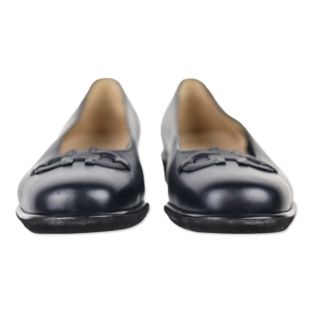 Salvatore Ferragamo Boutique Navy Leather Gancini Flats