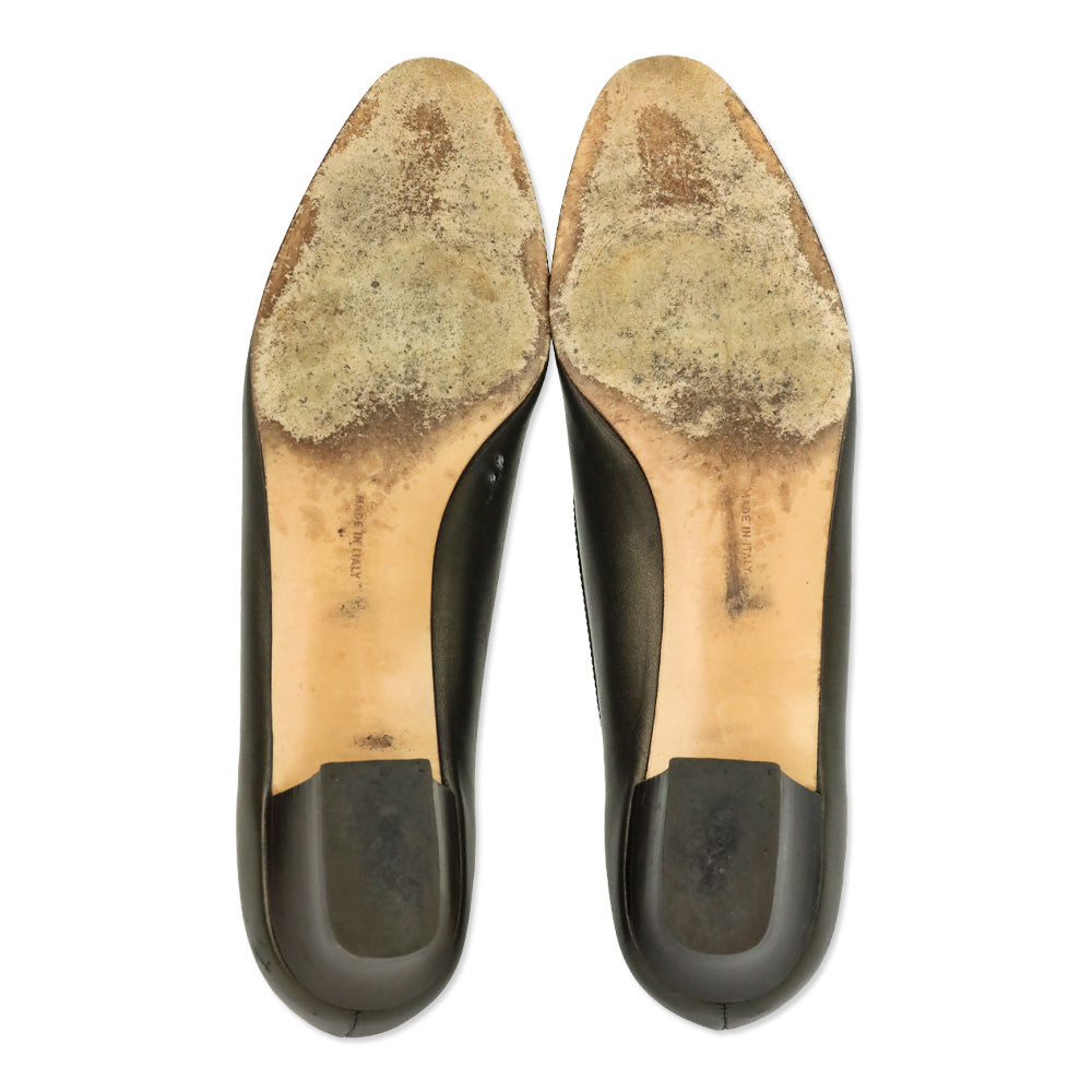 Salvatore Ferragamo Bronze Leather Patent Cap Toe Luisetta Pump