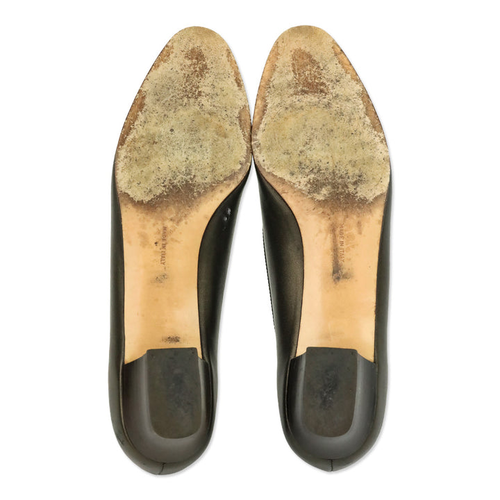 Salvatore Ferragamo Bronze Leather Patent Cap Toe Luisetta Pump