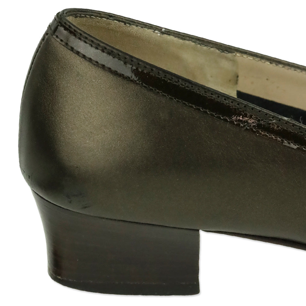 Salvatore Ferragamo Bronze Leather Patent Cap Toe Luisetta Pump