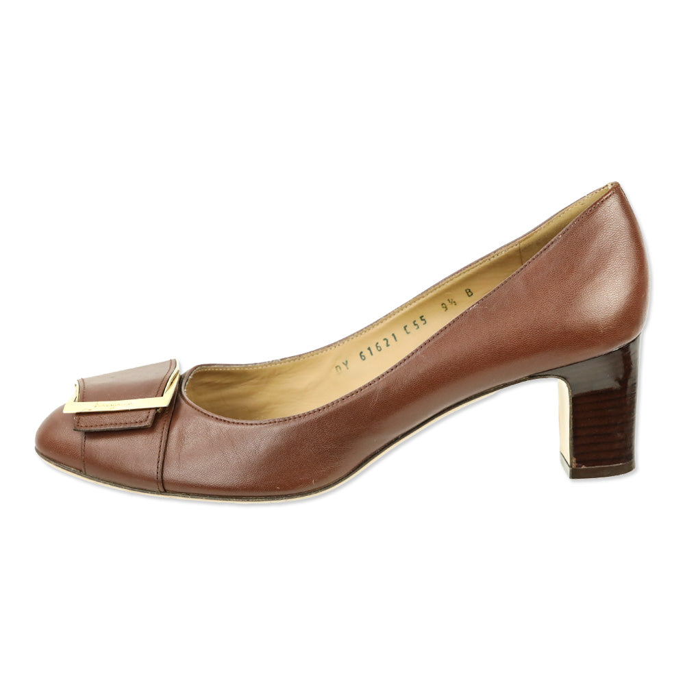 Salvatore Ferragamo Brown Leather Buckle Pumps