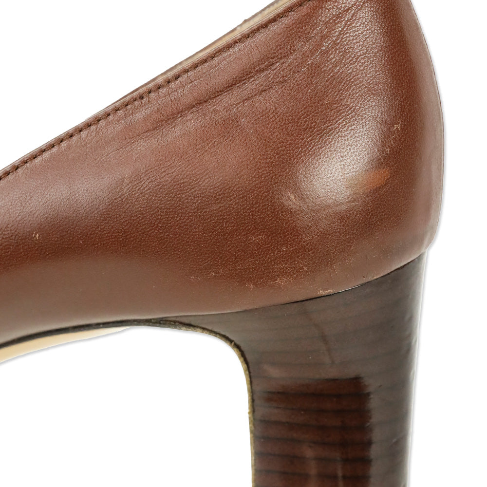 Salvatore Ferragamo Brown Leather Buckle Pumps