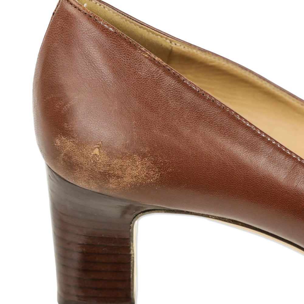 Salvatore Ferragamo Brown Leather Buckle Pumps