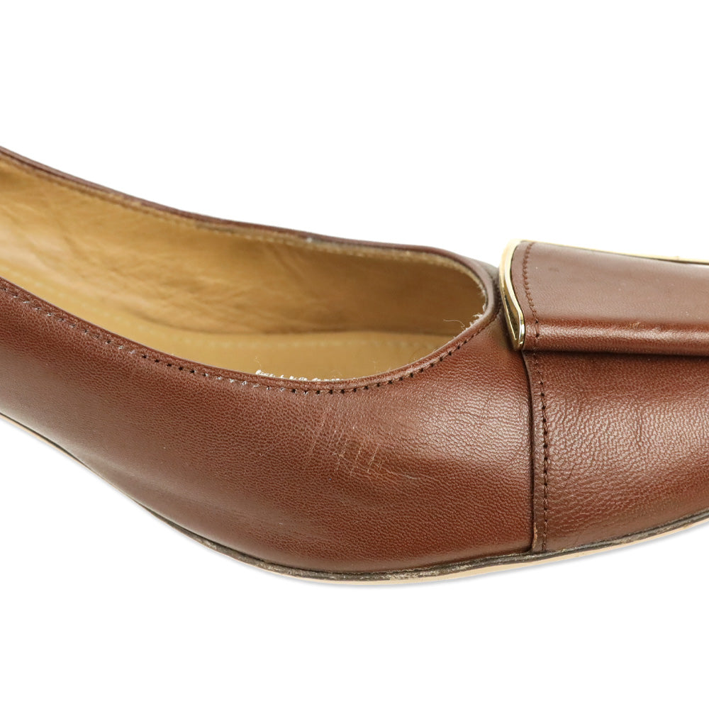 Salvatore Ferragamo Brown Leather Buckle Pumps