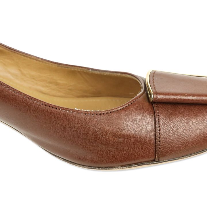 Salvatore Ferragamo Brown Leather Buckle Pumps
