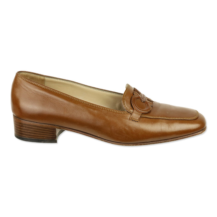 Salvatore Ferragamo Brown Leather Gancini Strap Loafer Pump