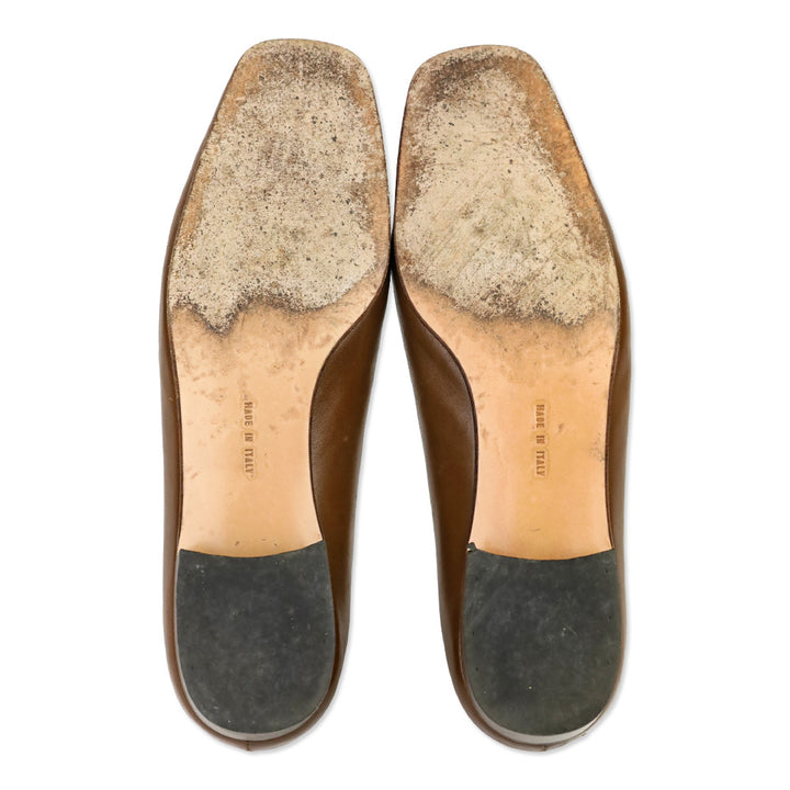 Salvatore Ferragamo Brown Leather Gancini Strap Loafer Pump