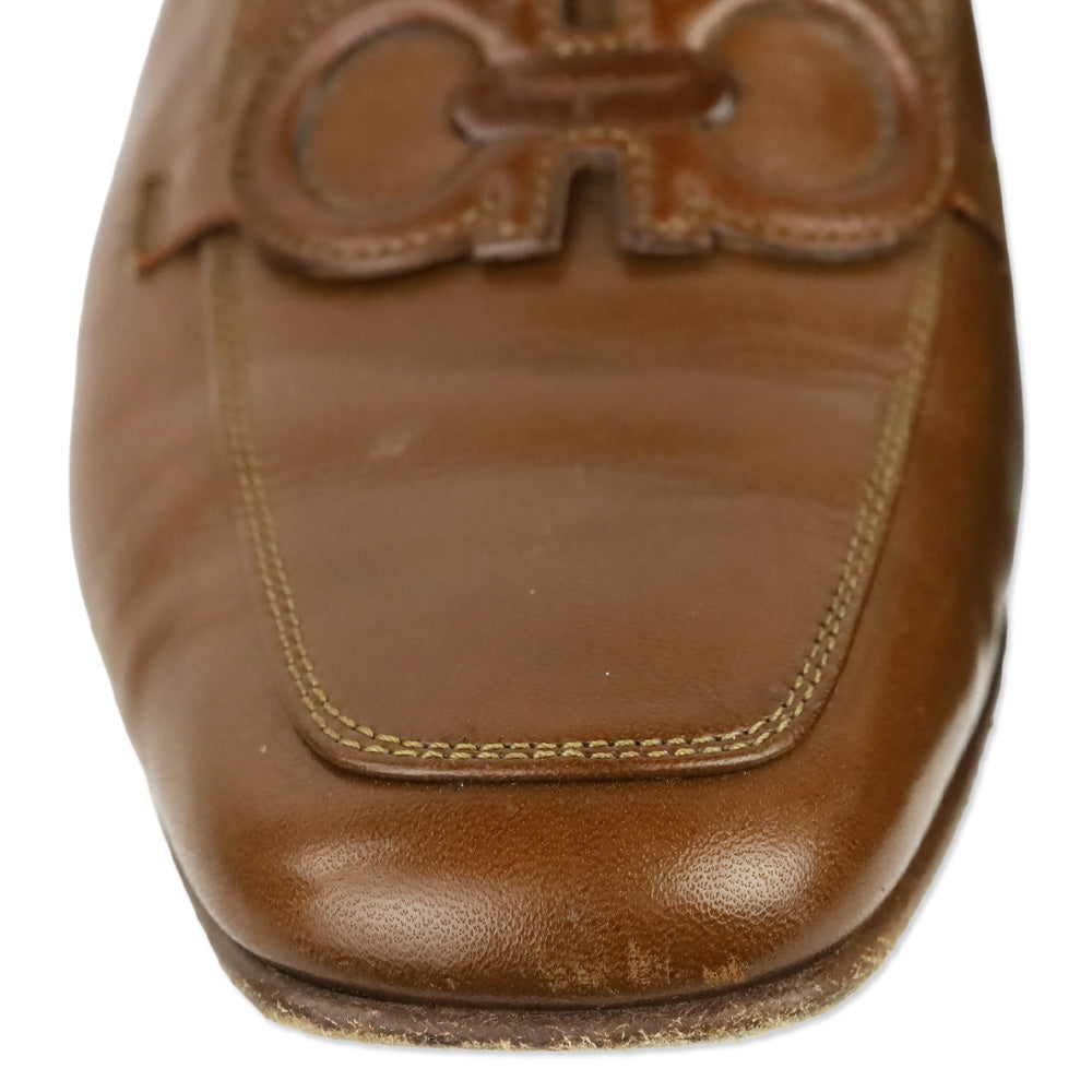 Salvatore Ferragamo Brown Leather Gancini Strap Loafer Pump