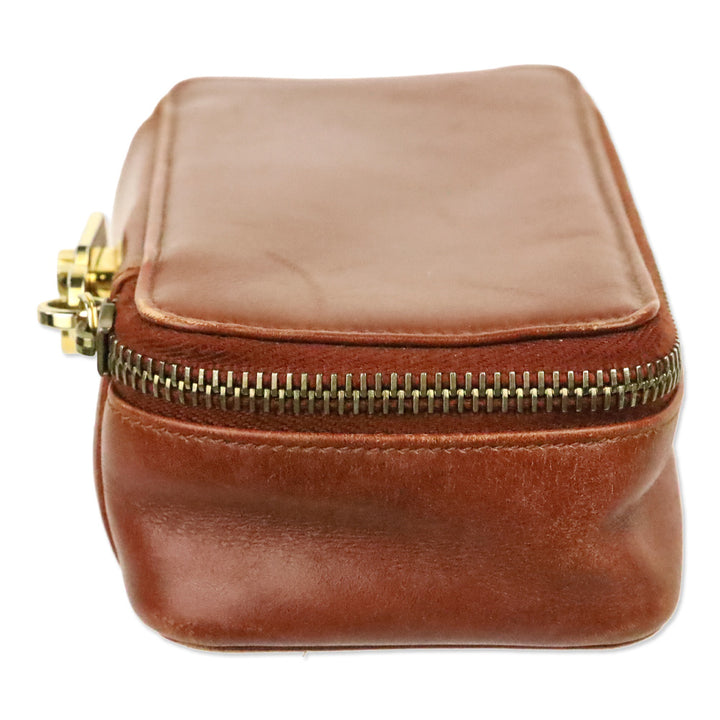 Salvatore Ferragamo Brown Leather Gancini Zip Lock Cosmetic Case