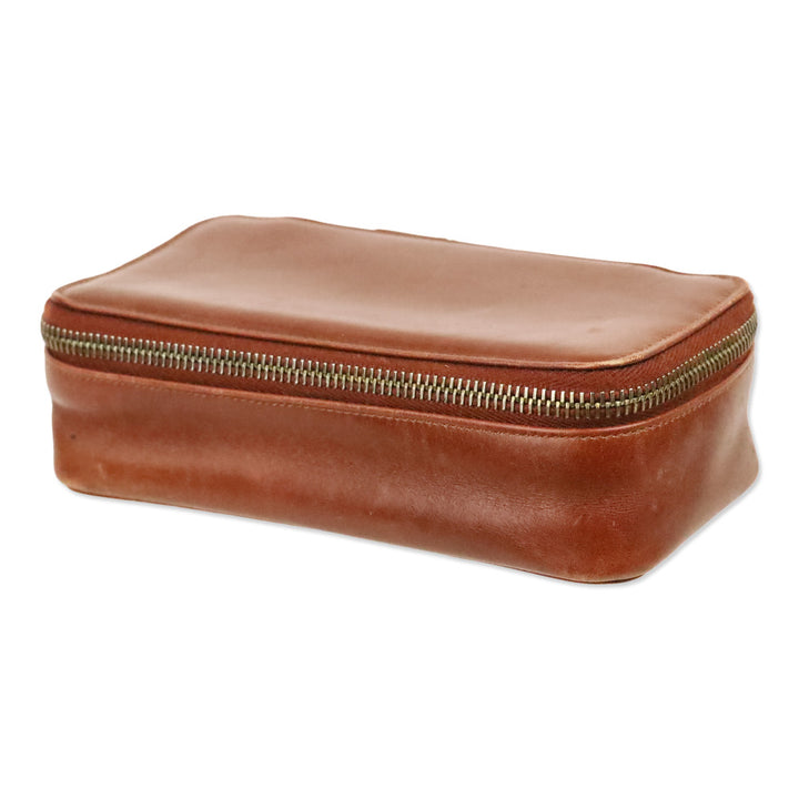 Salvatore Ferragamo Brown Leather Gancini Zip Lock Cosmetic Case
