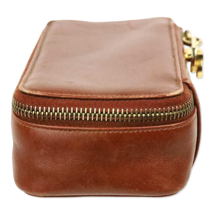 Salvatore Ferragamo Brown Leather Gancini Zip Lock Cosmetic Case
