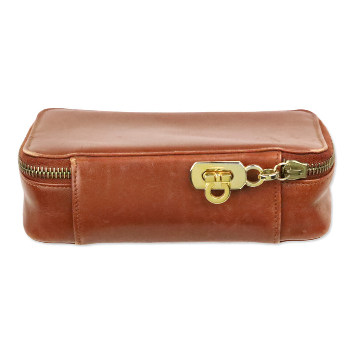 Salvatore Ferragamo Brown Leather Gancini Zip Lock Cosmetic Case
