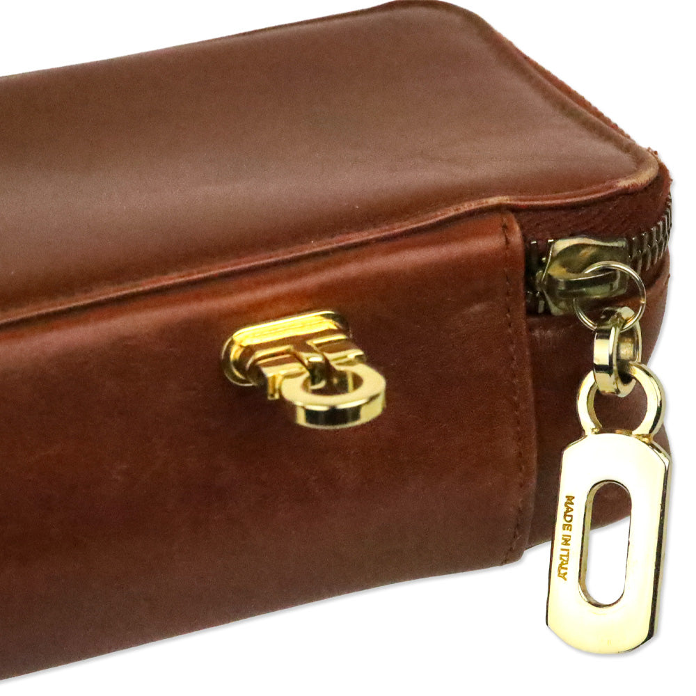 Salvatore Ferragamo Brown Leather Gancini Zip Lock Cosmetic Case