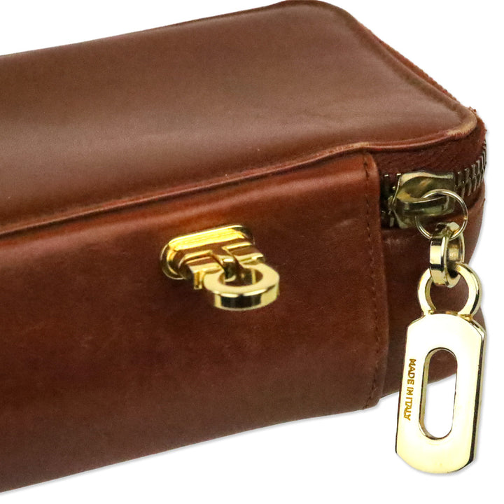 Salvatore Ferragamo Brown Leather Gancini Zip Lock Cosmetic Case