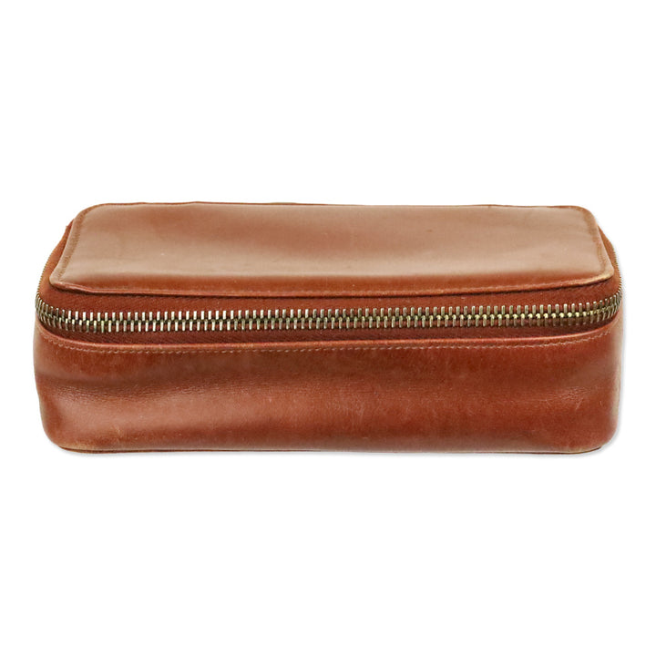 Salvatore Ferragamo Brown Leather Gancini Zip Lock Cosmetic Case