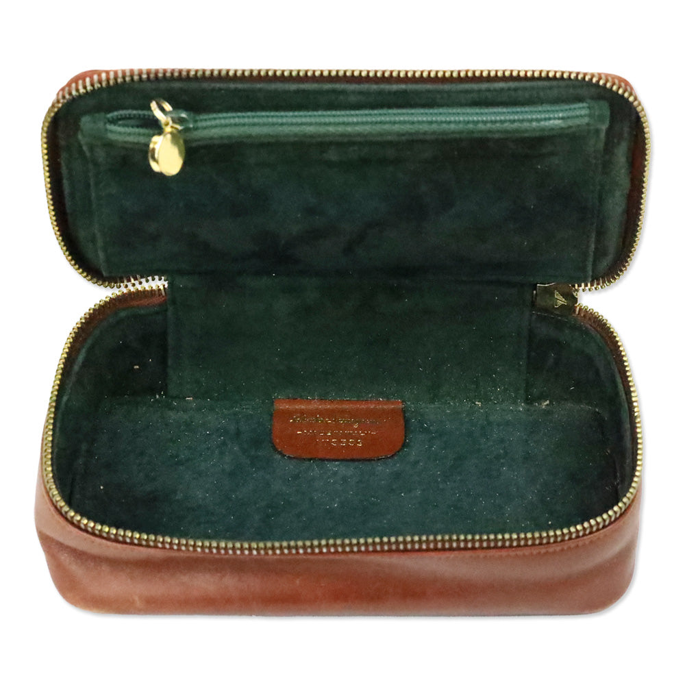Salvatore Ferragamo Brown Leather Gancini Zip Lock Cosmetic Case